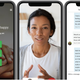 Images of the BetterHelp interface: booking a session, a video session, and a text exchange.